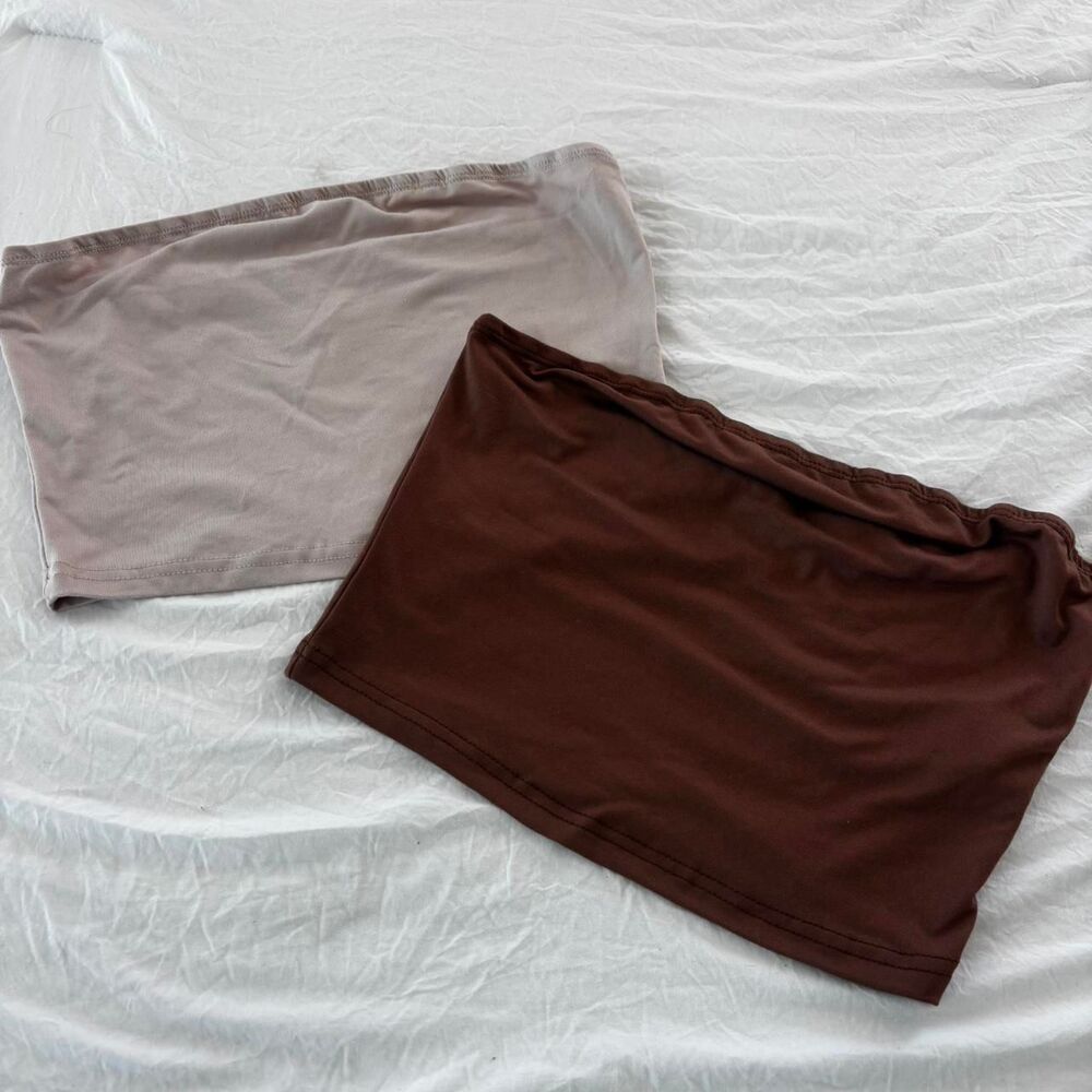 SHEIN Tan Brown Bundle of 2 Multi Women's Crop Set Strapless Bandeau Medium Top